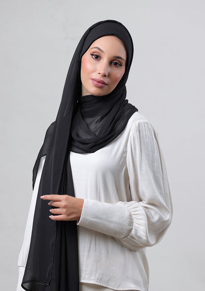 Black - Classic Shawl - Plain Crinkled Chiffon